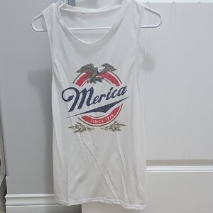 3/$15 🎉 Merica White Sleeveless Graphic Tank Top Small Womans